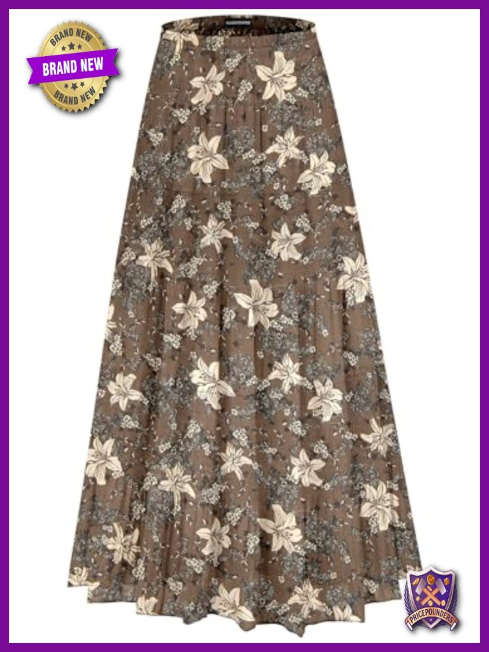 Chiffon Floral Maxi Skirt High Waist Tiered Pleated A-Line Boho Long Skirt